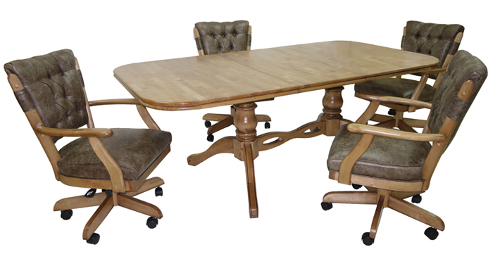 Tobias Designs Vintage Caster Chair With Wood Trestle Table Dinettes Unlimited