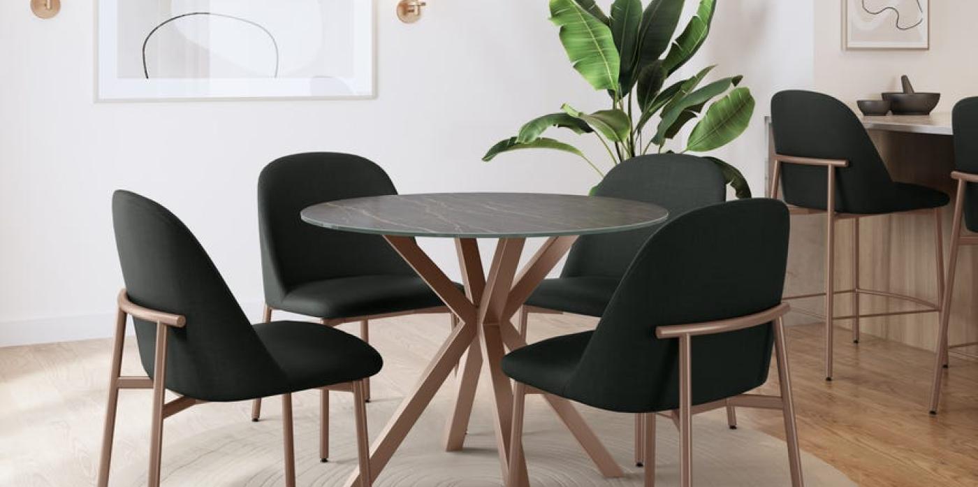 ASTERISK BASE w/ Italian Porcelain on glass Black Marble finish & Luongo Chairs