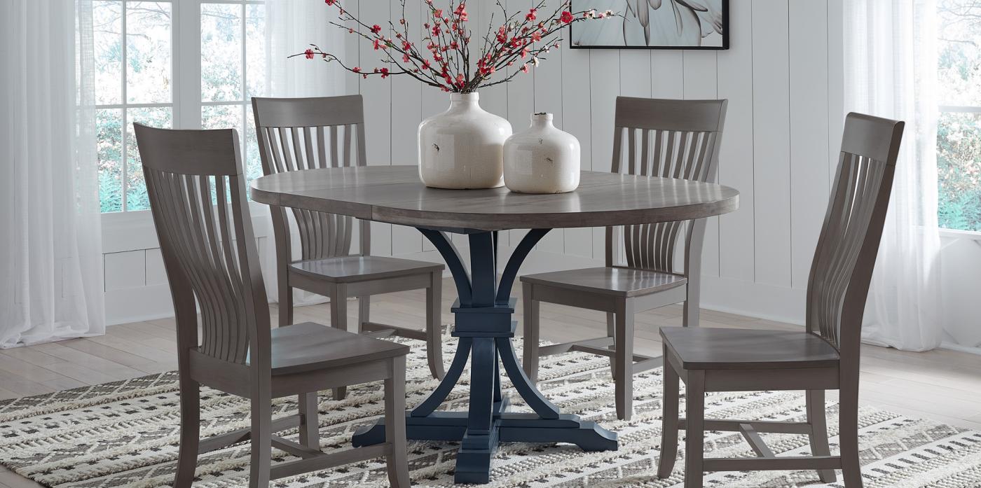 5pc Amanda Chair w/ 48 Round Table Nickel & Denim