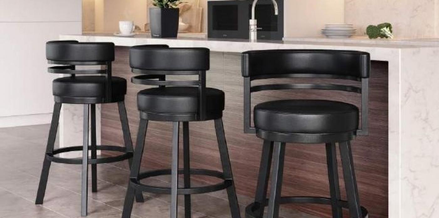 AMBRIDGE 30" BAR STOOL PEBBLESTONE/ BLACK PU VINYL