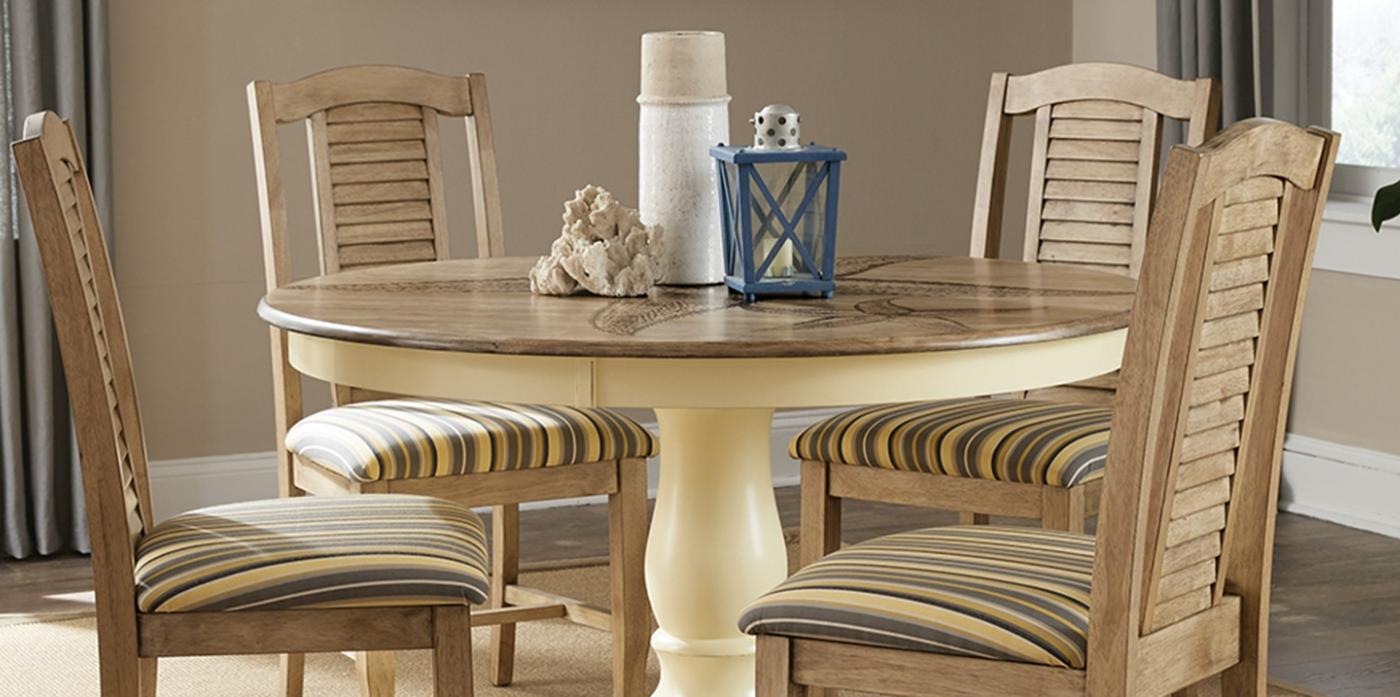 48" ROUND PEDESTAL TABLE W/ SEASIDE CHAIR BLONDE & CANARY