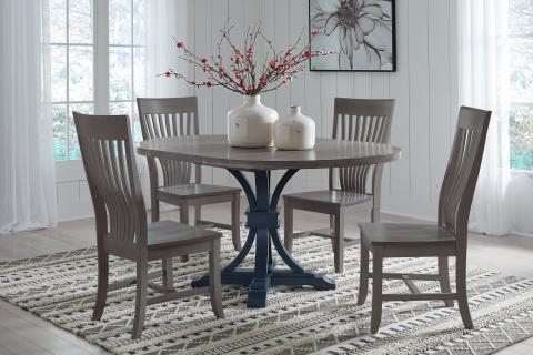 5pc Amanda Chair w/ 48 Round Table Nickel & Denim