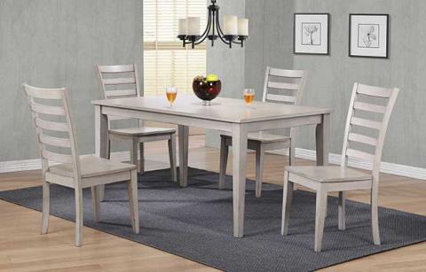 CARMEL GREY 36x60 SOLID 4 LEG TABLE/ LADDER BACK SIDE CHAIR