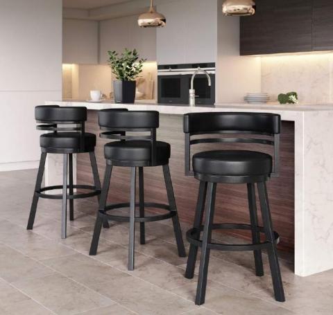 AMBRIDGE 30" BAR STOOL PEBBLESTONE/ BLACK PU VINYL