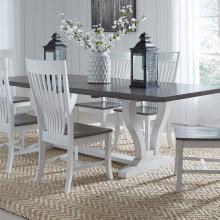 7pc LARGE TRESTLE TABLE WITH AMANDA CHAIR- NICKEL & CHALK FINISH